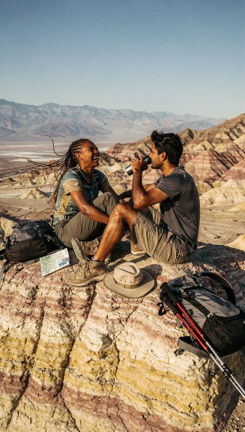 Посетители, исследующие пустынные тропы среди высоких песчаных дюн.