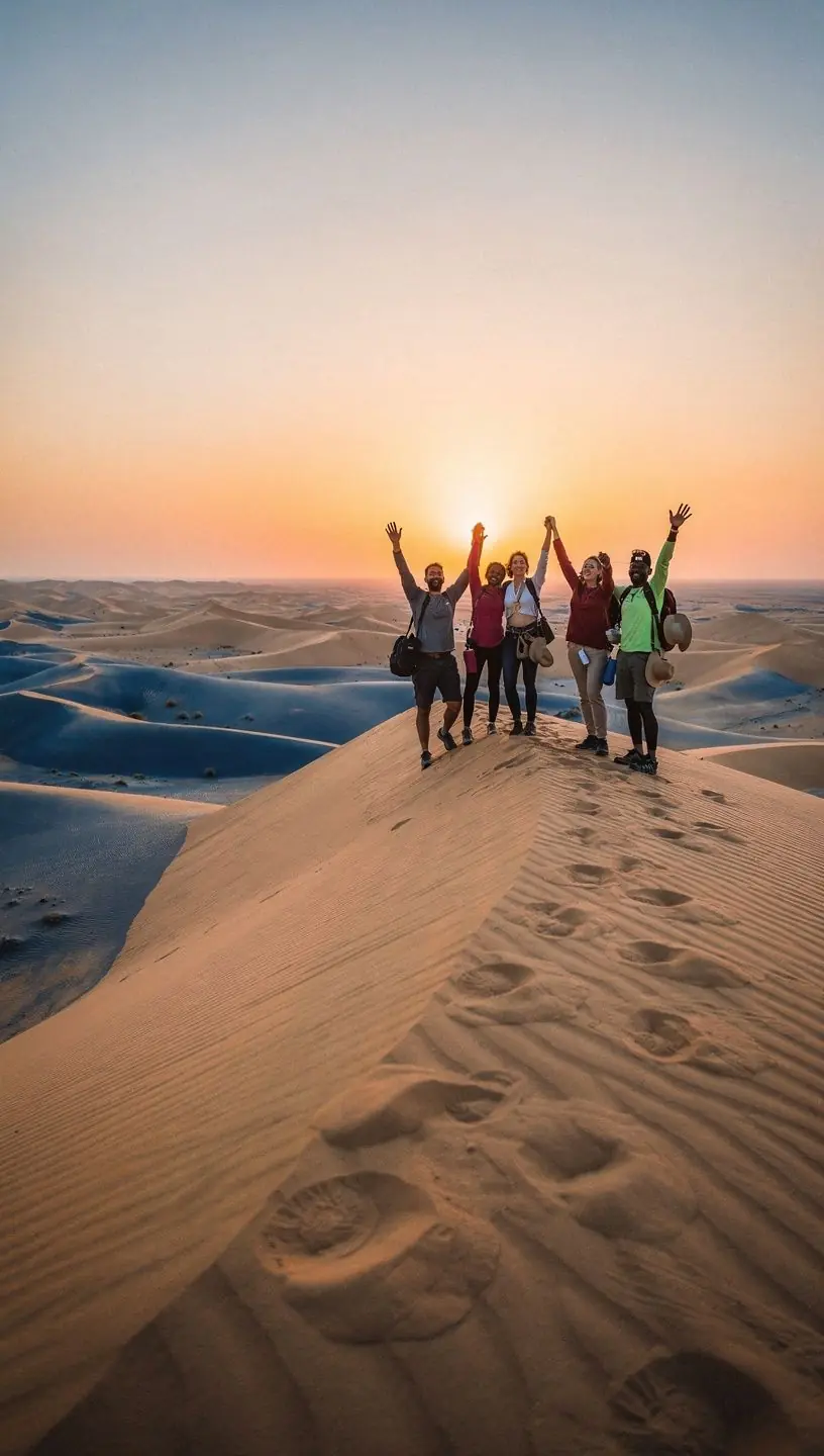 Групповая экскурсия по Долине Смерти, где туристы исследуют уникальные природные явления и наслаждаются жарким пустынным солнцем.