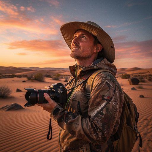 Вид на обширные просторы пустыни с горными вершинами на горизонте.